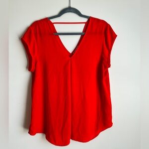 Red-Orange V Neck Short Sleeve Blouse